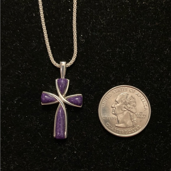Purple Charoite Sterling Silver Cross Necklace by Coleman Company - Picture 7 of 8